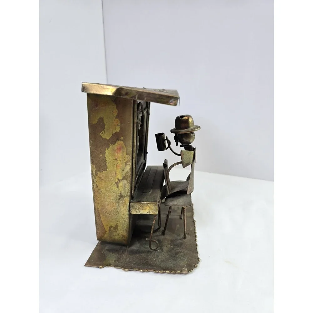 VTG Copper The Sting Metal Music Box Piano Player Figurine Hong Kong Tested Good